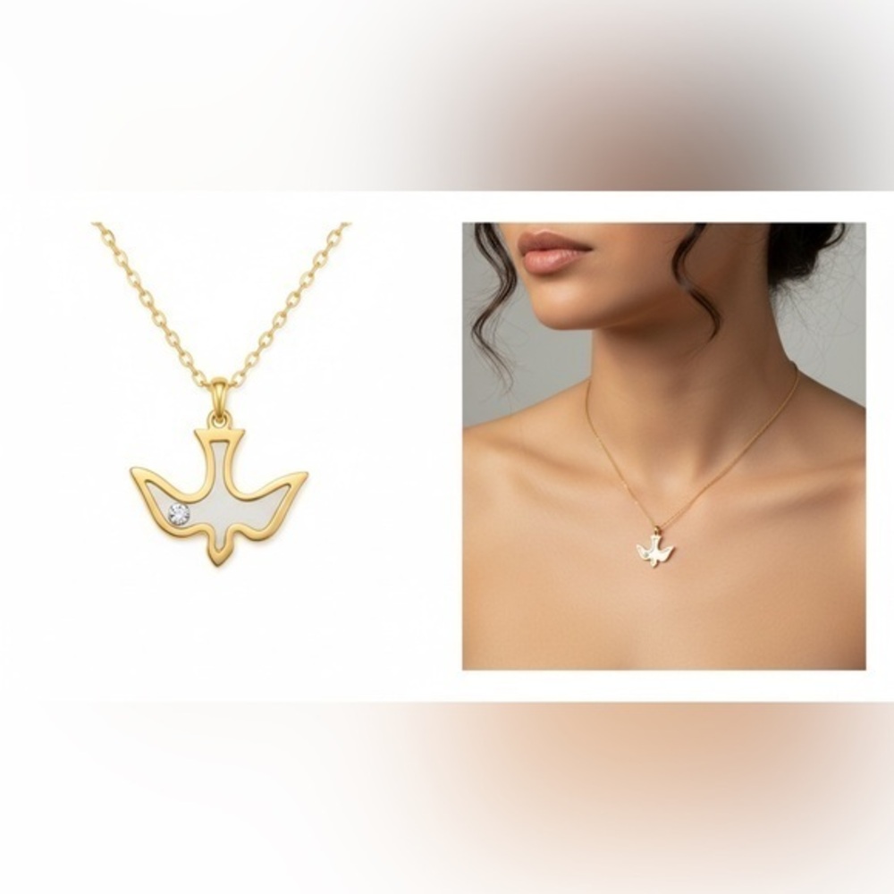🕊️ Dove gold plated cutout layered w/CZ stone on silver 🤍
